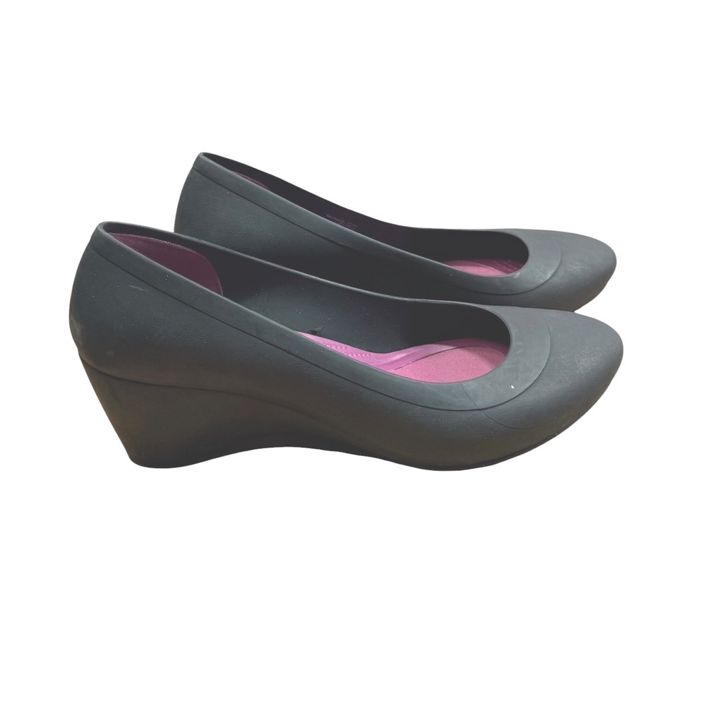 Crocs Lina Wedge Womens 11 Black Dual Comfort Shoe Office Casual Waterproof Work